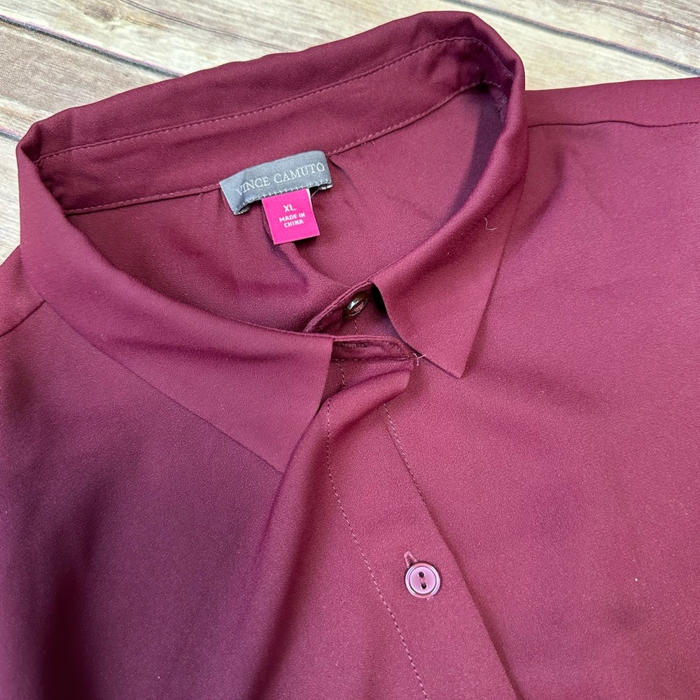 Vince Camuto Women’s Solid Button Down Shirt In Crisp Merlot Size XL - Picture 5 of 5